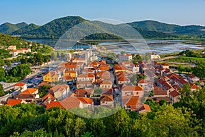 Aerial view of Croatian town Ston