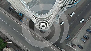 Aerial view of cross roads and building