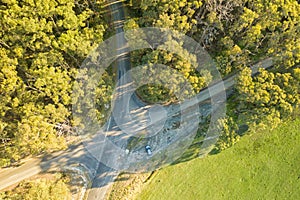 Aerial view of crossroads and trees