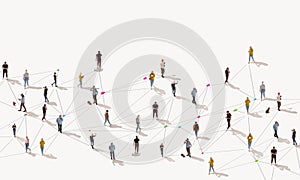 Aerial view of crowd people connected by lines, social media and communication concept