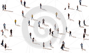 Aerial view of crowd people connected by lines, social media and communication concept