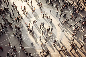 Aerial view of crowd people connected by lines, social media and communication concept