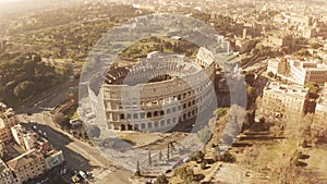 Aerial view of crowded famous Colosseum or Coliseum amphitheatre in Rome, Italy