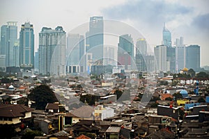 Aerial view crowded house and skyscraper buildings