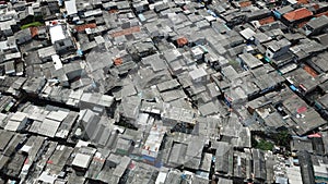 Aerial view of crowded slum neighborhood