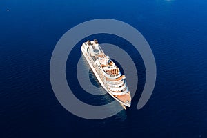 Aerial view of cruise ship sailing in open sea