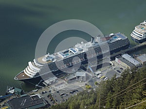 Aerial view of cruise ships docked at the port of Juneau
