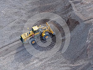 Aerial view of crushed stone processing and storage for concrete production
