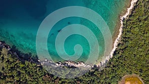 Aerial view of crystal clear water off the coastline inisland Krk, Croatia