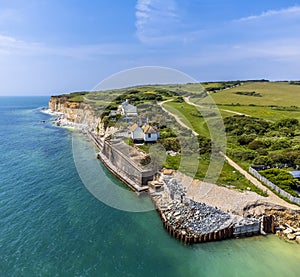 An aerial view from Cuckmere Haven towards Seaford, UK