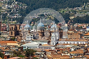 Aerial view of Cuenca city, New Cathedral, Church of Santo Domingo, Ecuador photo