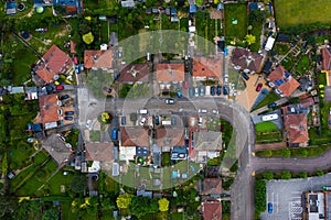 Aerial view of a cul de sac street and neighbourhood