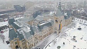 Aerial view of the cultural palace in Iasi city, Romania.