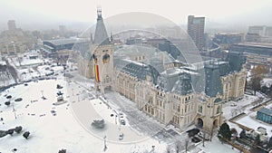 Aerial view of the cultural palace in Iasi city, Romania.