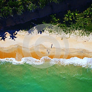 Aerial view of Cumuruxatiba beach, Prado, Bahia, Brazil