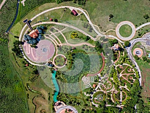 Aerial view of the curve footpath in the park