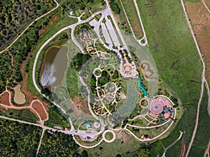 Aerial view of the curve footpath in the park