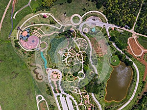 Aerial view of the curve footpath in the park