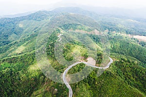 Aerial view of curve mountains road