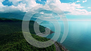 Aerial view of curve road along the seashore