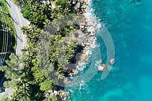 Aerial view of curve road along the seashore at Phuket Thailand beautiful seacoast and open sea in summer season Nature recovered