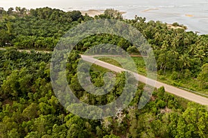 Aerial view of curve road along the seashore at Trang Thailand
