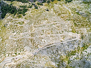 Aerial view of curved road to St. Jure top at Biokovo mountain.