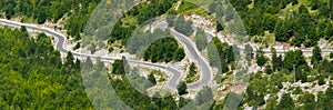 Aerial view of curvy road in the Albanian mountain