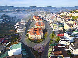 Aerial view of Dalat city. The city is located on the Langbian Plateau