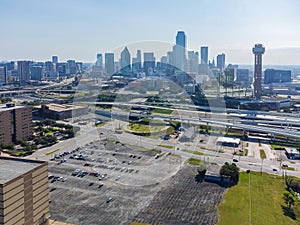 Aerial view of the Dallas downtown cityscape