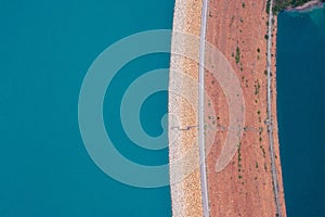 Aerial view of the Dam of High Island Reservoir, Sai Kung, Hong Kong, daytime