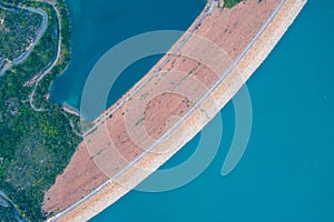 Aerial view of the Dam of High Island Reservoir, Sai Kung, Hong Kong, daytime