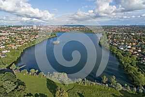 Aerial view of Damhus lake, Denmark