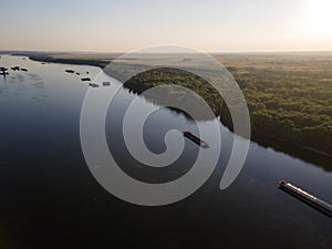 Aerial view of Danube River and City of Ruse, Bulgaria