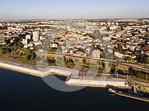 Aerial view of Danube River and City of Ruse, Bulgaria