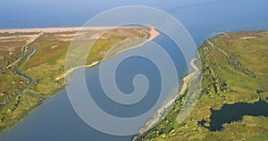 Aerial View of Danube River Mouth Flowing into the Black Sea