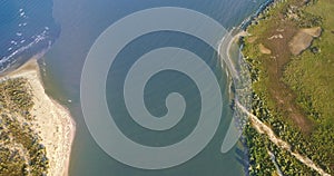 Aerial View of Danube River Mouth Flowing into the Black Sea