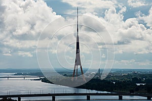 Aerial view Daugava River and Riga Radio and TV Tower photo