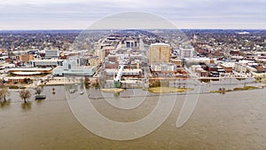 Aerial View Davenport Iowa Waterfront Mississippi River Flooding