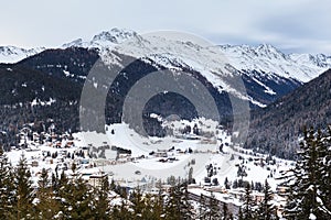 Aerial view of Davos in Winter