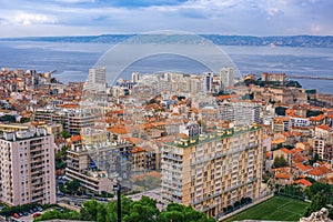 Aerial View at dawn on the Marseille City, France