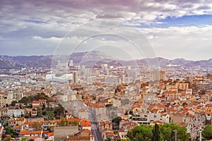 Aerial View at dawn on the Marseille City, France