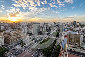 Aerial view of 9 de Julio Avenue at sunset - Buenos Aires, Argentina photo