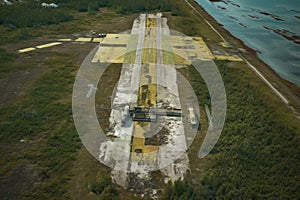 aerial view of decaying military airstrip