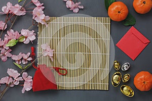 Aerial view of decoration Chinese Happy New year concept background.