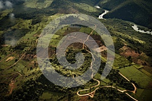 aerial view of deforestation and replanting efforts