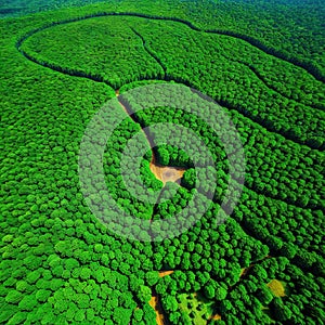 Aerial view of deforested area of the Amazon rainforest caused by illegal mining created with