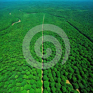 Aerial view of deforested area of the Amazon rainforest caused by illegal mining created with