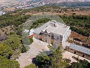 Aerial view of the  Deir Al-Mukhraqa Carmelite Monastery in northern Israel