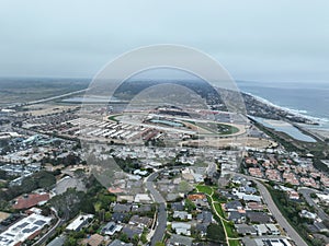 Aerial view of Del Mar coastline and beach, San Diego County, California, USA.